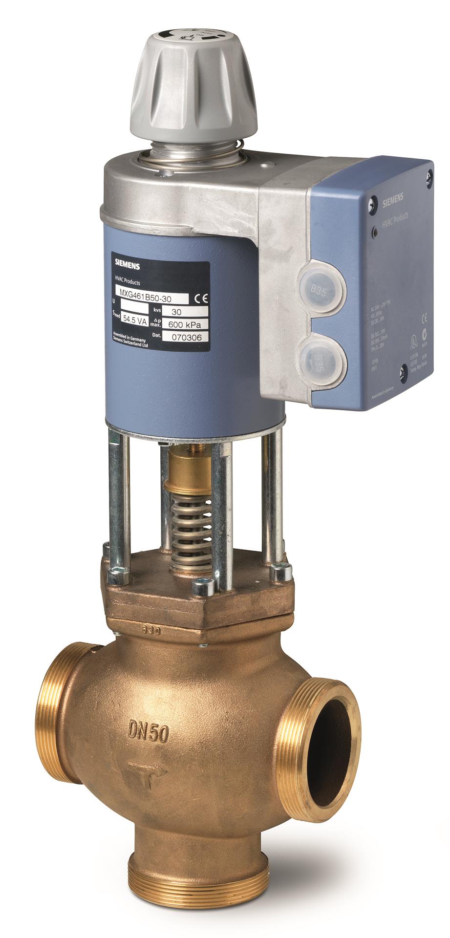 Смесительный/2-ходовой клапан с магнитным приводом, внешняя резьба, PN16, DN50, kvs 30, AC / DC 24 В, DC 0/2...10 В / 4...20 мА MXG461B50-30